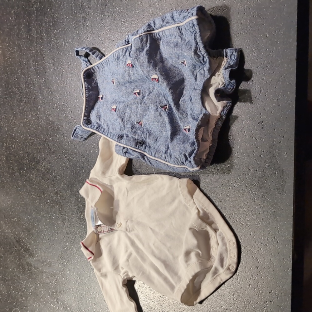 Janie and Jack long sleeve polo and sailboat bubble romper, 3-6 months